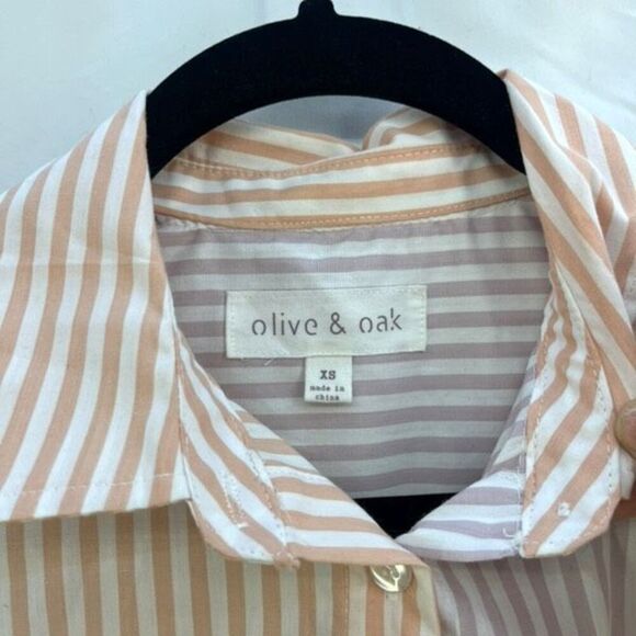 Olive & Oak Womens Orange Purple White Striped Long Sleeve Button Up Shirt XS - Picture 2 of 5